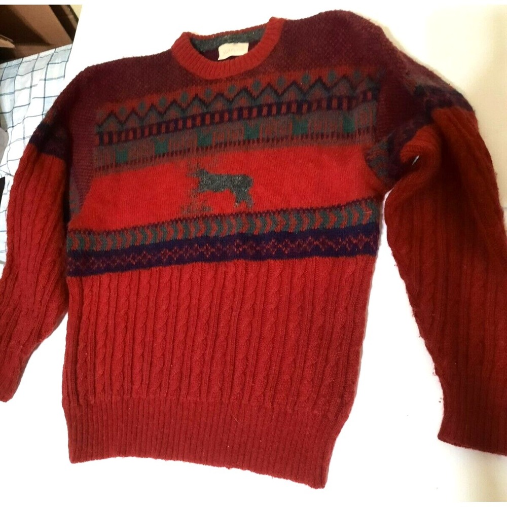 Alafoss Iceland Wool Jumper S Small Christmas Sweater Red Green Reindeer Houses